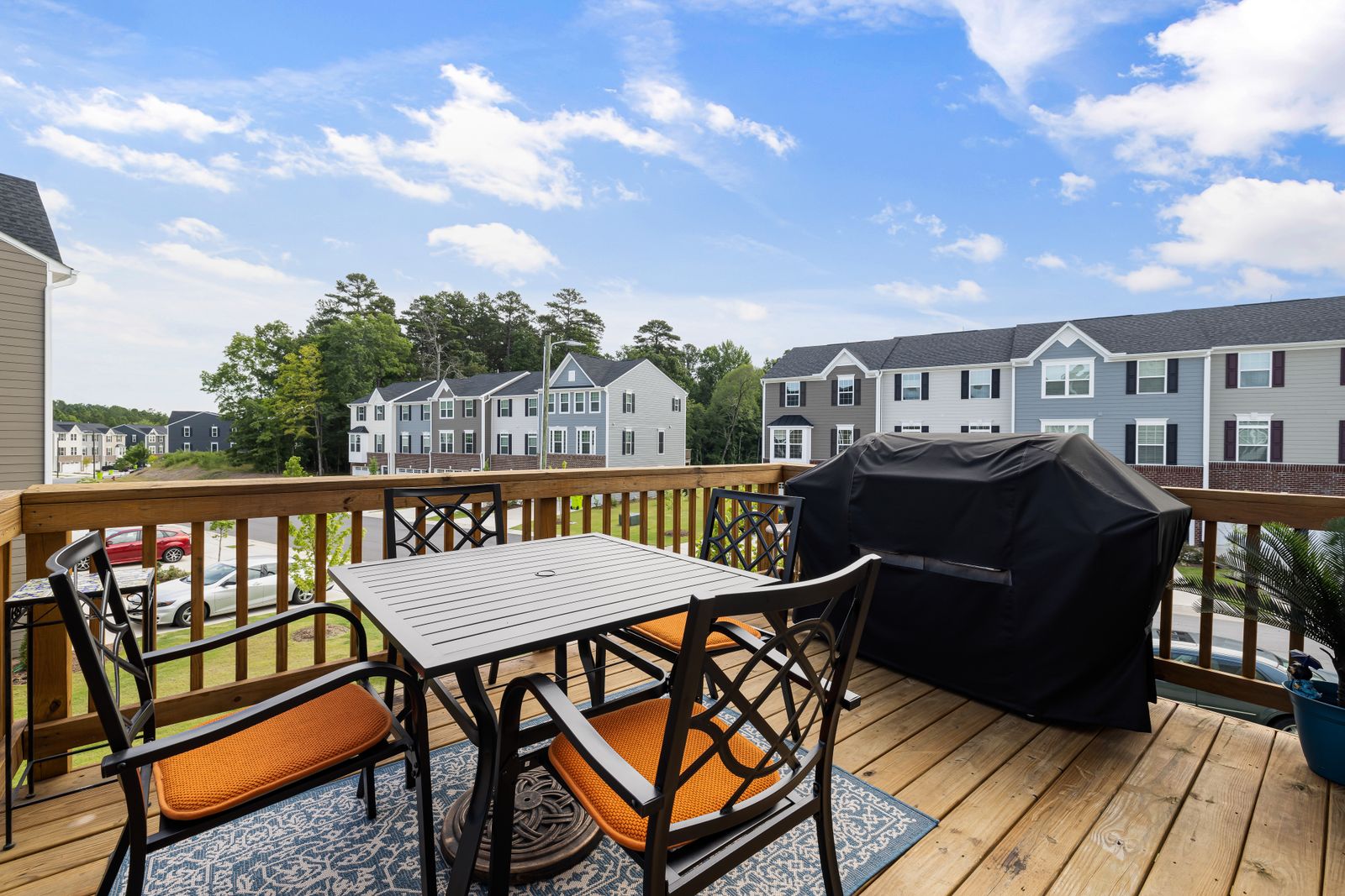 Finished outdoor deck with seating area